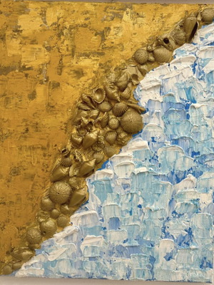 Oil painting with shells like new, handmade on canvas 50x60cm