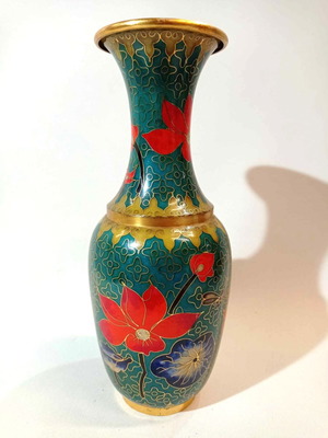 Cloisonné vase large handmade used in green color