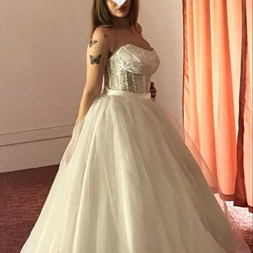 Wedding dress with sparkling strass bust Greek tailoring size large like new