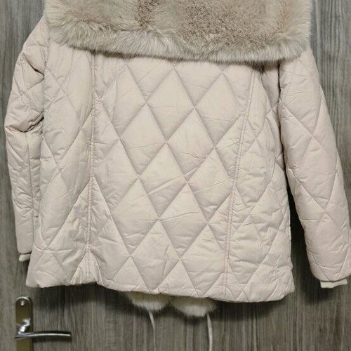 Jacket with eco fur beige like new, large 40/42
