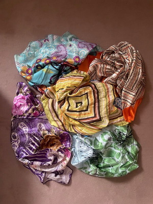 Women's silk scarves used, set of 6, 90x90 cm