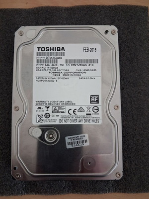 Toshiba DT01ACA050 500GB 3.5" HDD SATA III μεταχειρισμένο, δοκιμασμένο, πλήρως λειτουργικό