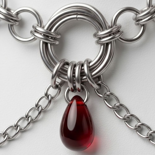 Choker with Red Tear Pendant and Stainless Steel Chains new