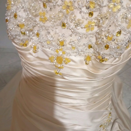 Wedding dress beige embroidered with yellow stones, like new, size S
