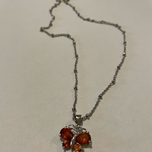 Necklace with orange butterfly pendant like new