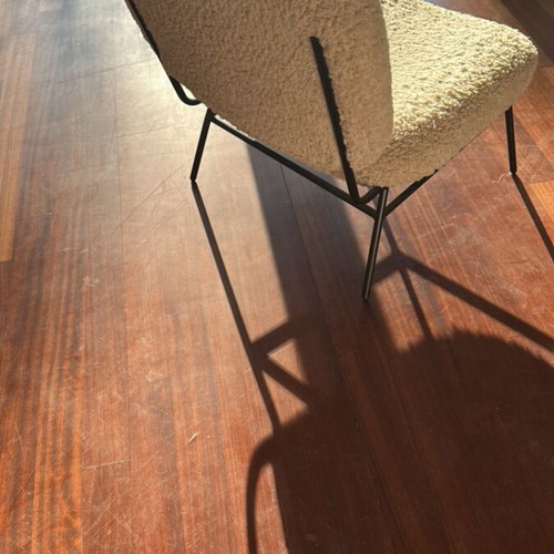 Zara Home Faux Shearling Chair used, ecru with black metal base