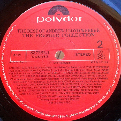 The Premiere Collection The Best Of Andrew Lloyd Webber vinyl used, classical