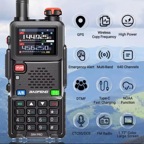 Baofeng UV-5RH PRO GPS radio new with screen and USB Type-C charging