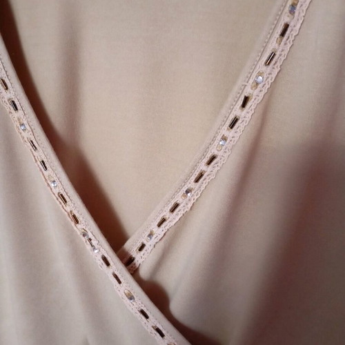 Cotton stretch blouse beige with beads, like new, size L