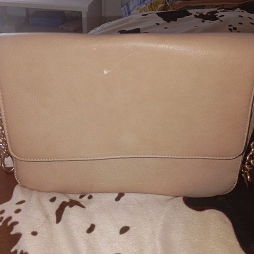 Vintage beige clutch bag used with gold chain details