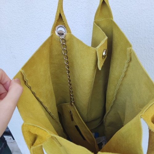 Leather suede tote bag mustard boho chic used