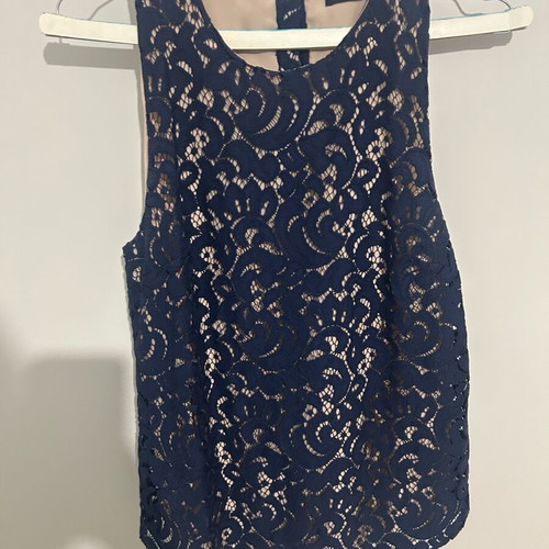 Oasis lace top Medium blue with beige lining like new