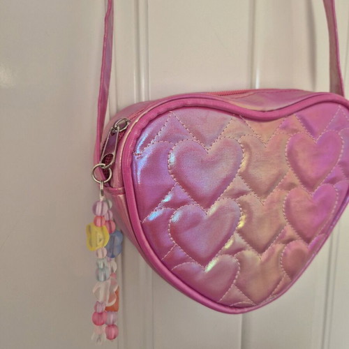 Children's heart-shaped iridescent pink crossbody bag like new