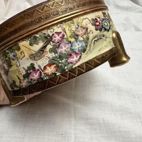 Satsuma Japanese Ceramic Box with Lid, 14cm, antique