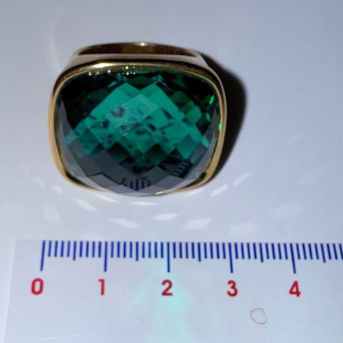 Disco cocktail emerald ring gold plated, new