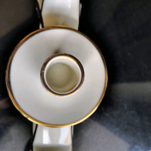 Triple candlestick with porcelain and gold lines like new