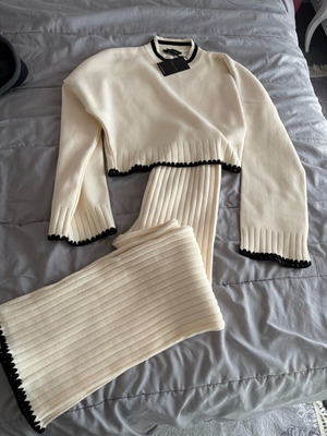 Knitted cream set blouse and pants new with embroidery