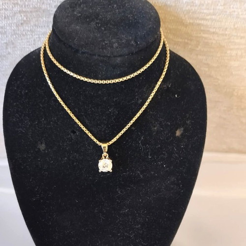 Minimal pendant with sparkling rhinestone and two gold chains, new