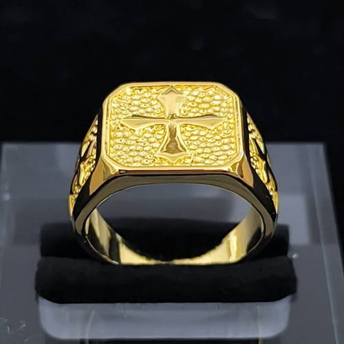 Men's ring cross gold tone statement ring new