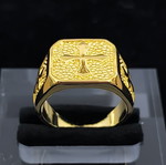 Men's ring cross gold tone statement ring new