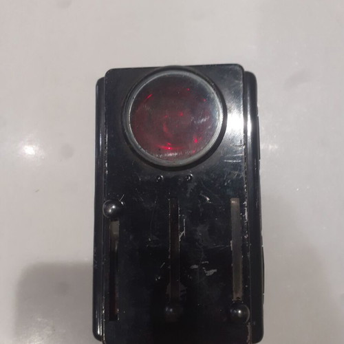 Artas soldier flashlight used, 1950s black with red and green filter