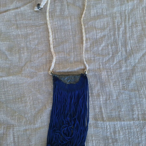 Long necklace with fringes handmade made to order, gray and blue