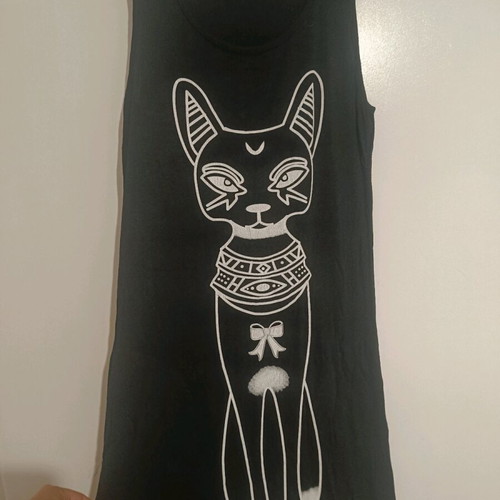 Gothic long black dress with Egyptian cat design used