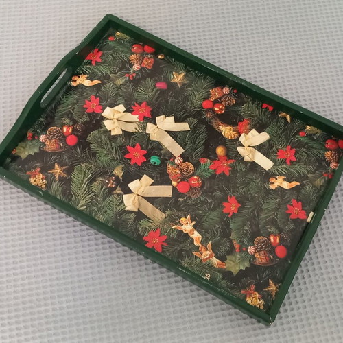 Christmas wooden serving tray used