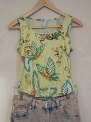 Vintage Y2K Sleeveless Top with Butterflies lime green like new