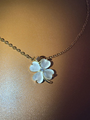 Steel Four-Leaf Clover Necklace white with rhinestones new