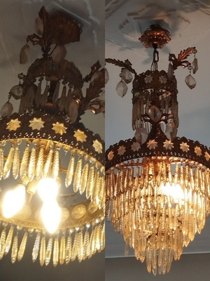 Classic crystal chandelier set of 2 pieces used