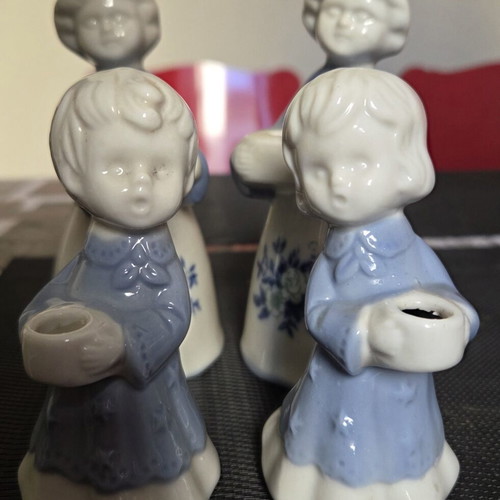 Ceramic vintage figurine candle holders like new, blue and white floral skirt