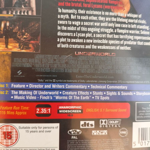 Underworld 2 Disc Set Special Edition DVD like new