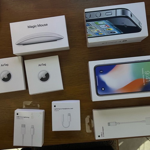 Apple iPhone X Magic Mouse AirTag and charger boxes like new