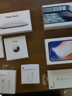 Apple iPhone X Magic Mouse AirTag and charger boxes like new