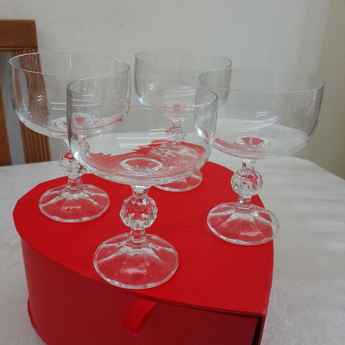 Vintage set of 4 crystal glasses for champagne, martini, cocktail, ice cream