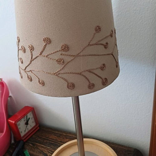 Ikea Table Lamp Like New With Beige Embroidered Shade And Wooden Base