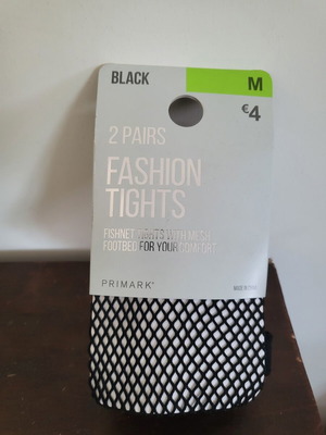 Primark Fashion Tights Black Fishnets 2 Pairs New M