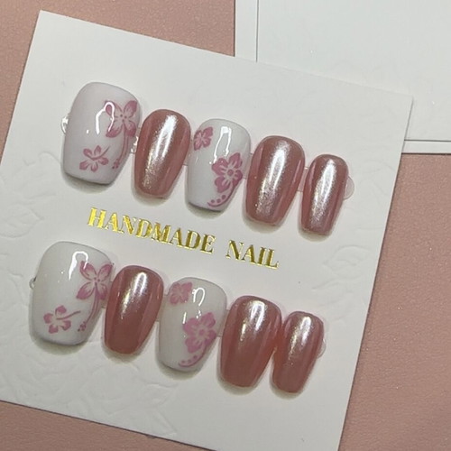 Press-On Nails handmade with floral design, new