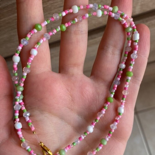 Handmade necklace in green and pink shades inspired by Barbie Fairytopia