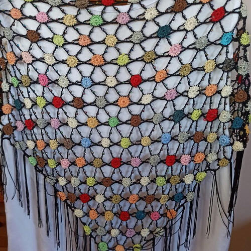 Scarf new, viscose and silk yarn with colorful motifs