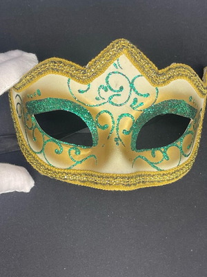 Venetian Masquerade Mask green and gold glitter like new