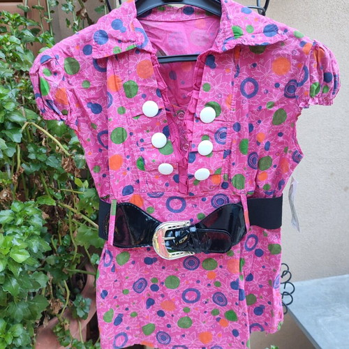 Shirt colorful size S with elastic belt and chest buttons new
