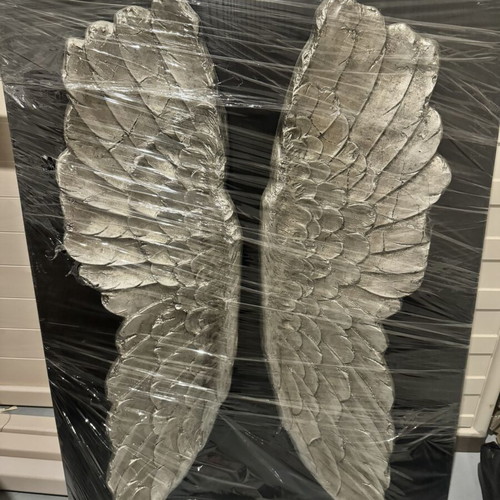 KARE Design Angel Wings Wall Art new, embossed silver on black wood