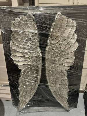 KARE Design Angel Wings Wall Art new, embossed silver on black wood