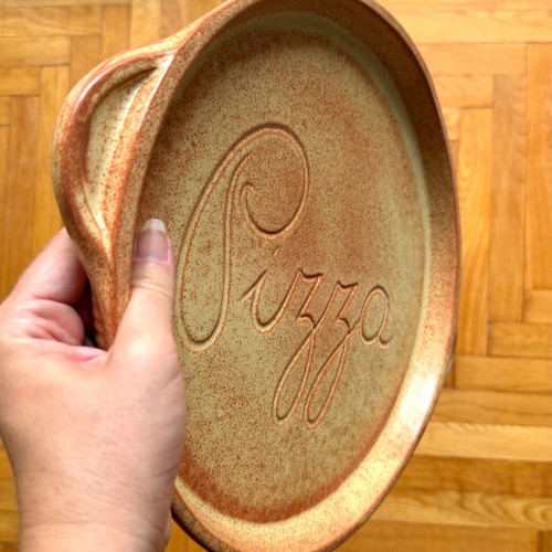 Ceramic pizza baking dish glazed terracotta vintage Italian 30cm