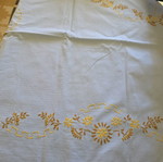 Tablecloth with handmade embroidery like new, blue and gold, 146×126 cm