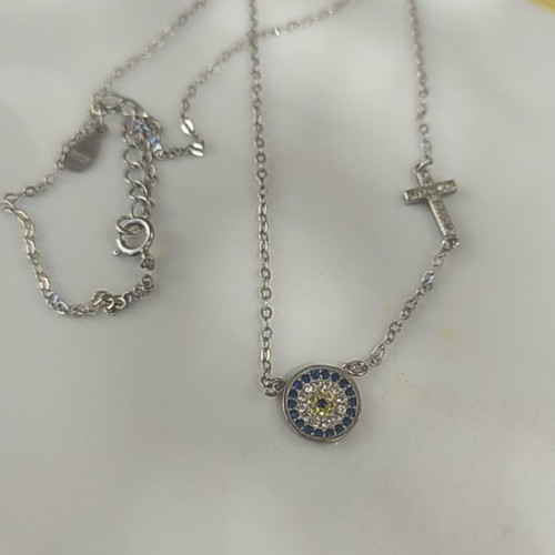 925 silver necklace with evil eye and cross pendant