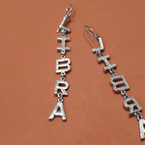Dangling earrings with the word LIBRA (Zodiac)