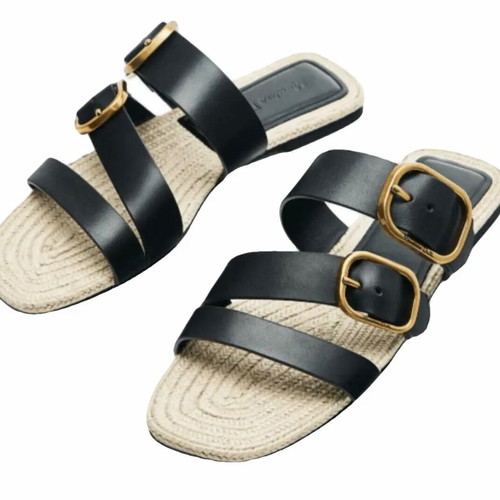 Massimo Dutti raffia and leather slides size 37 like new